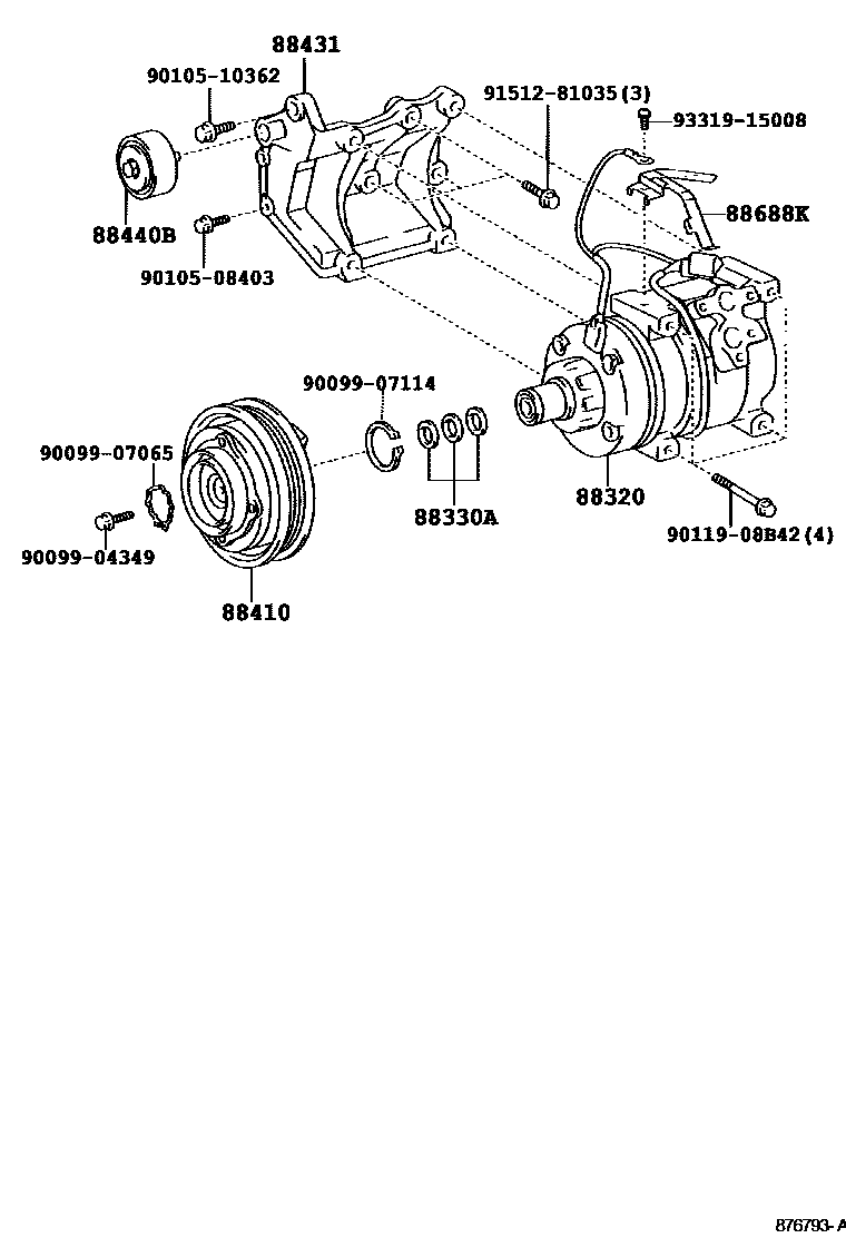 Toyota HILUX Heating & Air Conditioning - Compressor EPC diagram — 876793A
