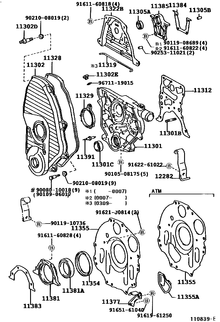 Toyota HILUX Timing Gear Cover & Rear End Plate EPC diagram — 110839E