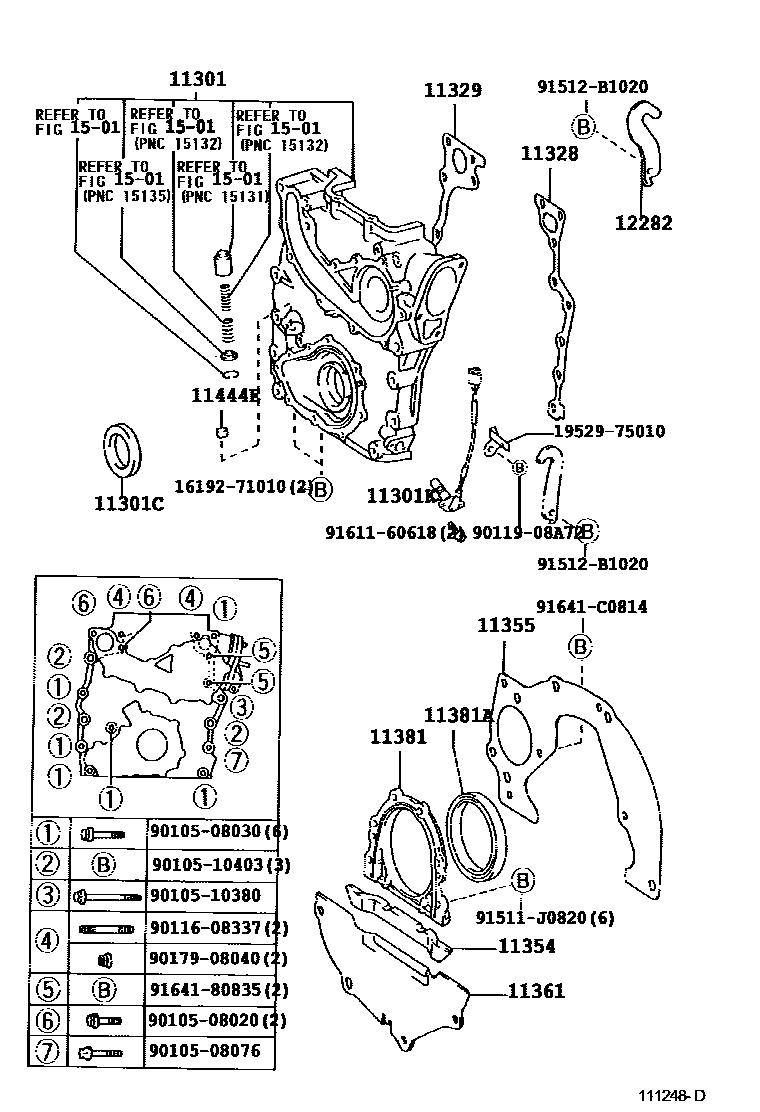 Toyota HILUX Timing Gear Cover & Rear End Plate EPC diagram — 111248D