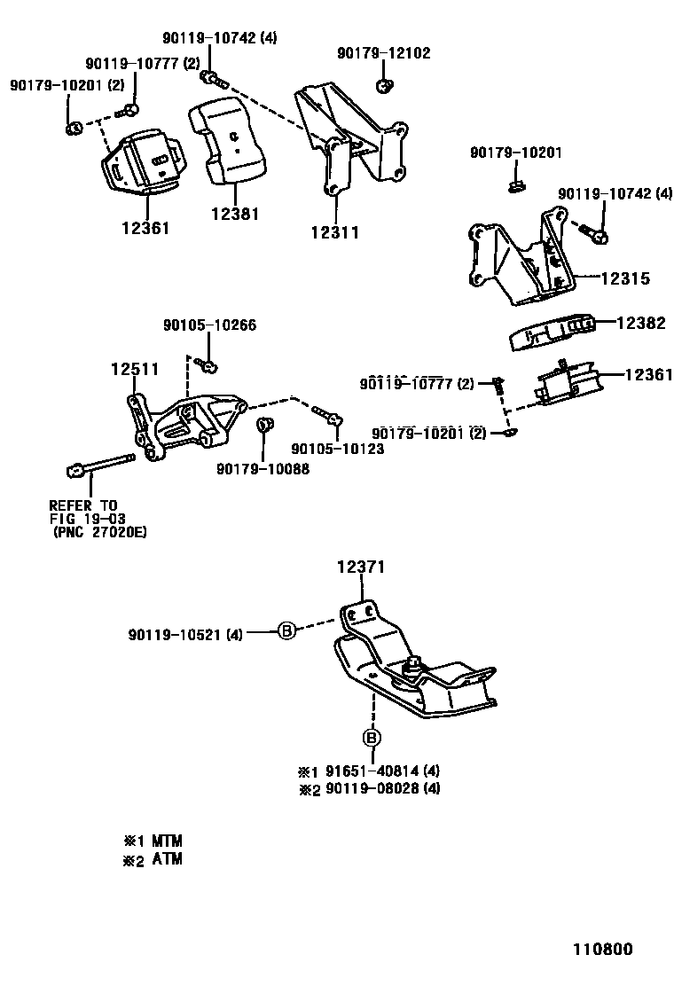Toyota HILUX Engine Mounting EPC diagram — 110800B