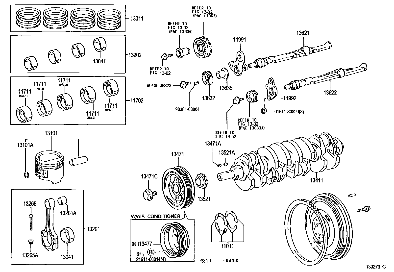 Toyota HILUX Crankshaft & Piston EPC diagram — 130273C