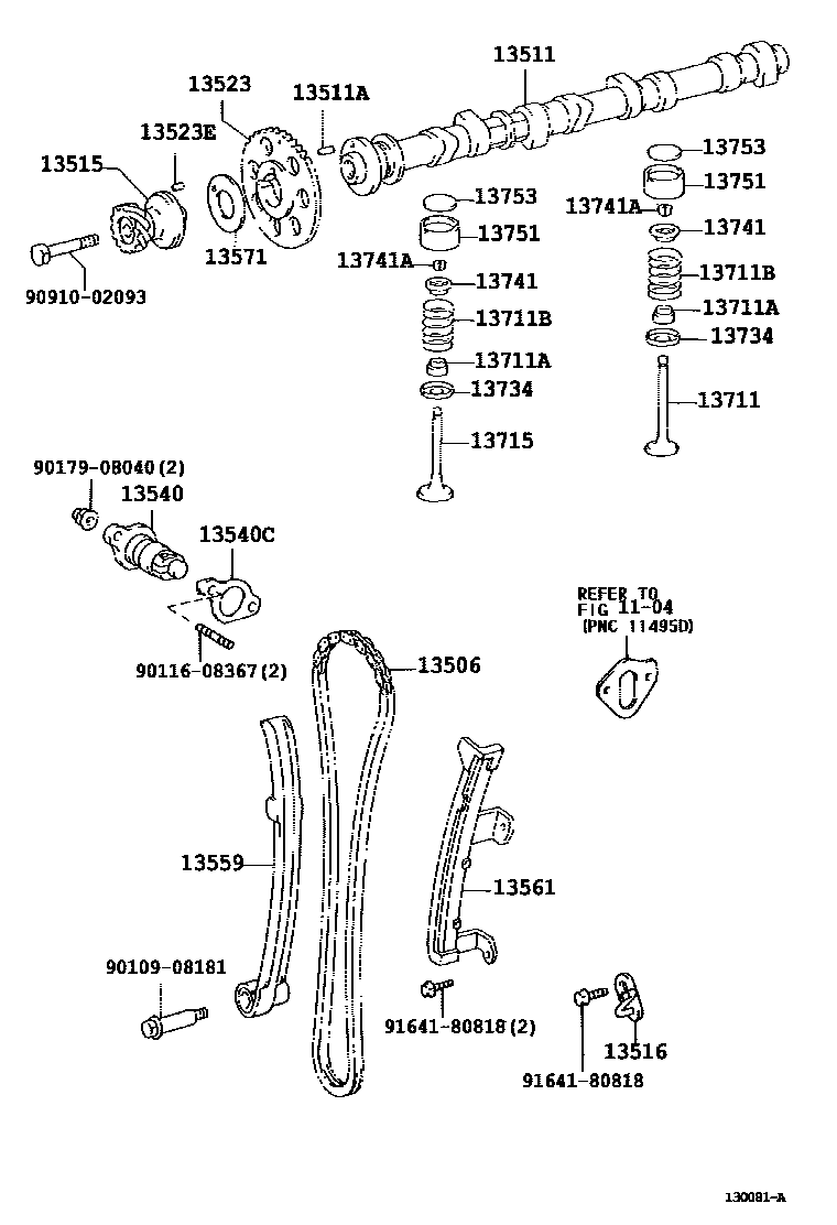 Toyota HILUX Camshaft & Valve EPC diagram — 130081A