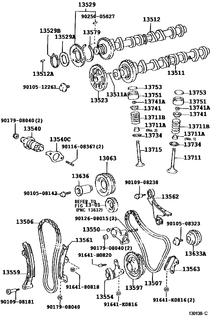Toyota HILUX Camshaft & Valve EPC diagram — 130138C