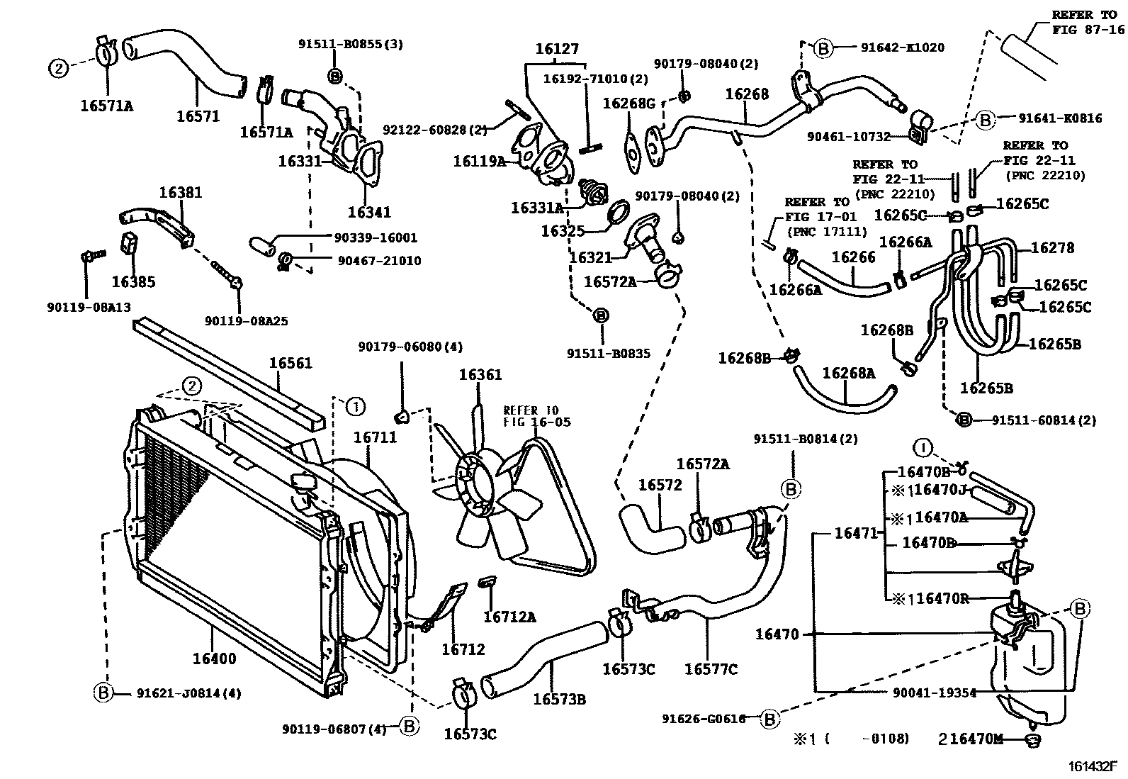 Toyota HILUX RADIATOR & WATER OUTLET EPC diagram — 161432F