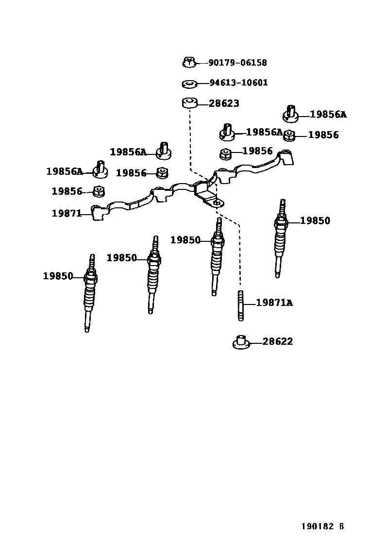 Toyota HILUX 点火线圈和火花塞 EPC diagram — 190182B
