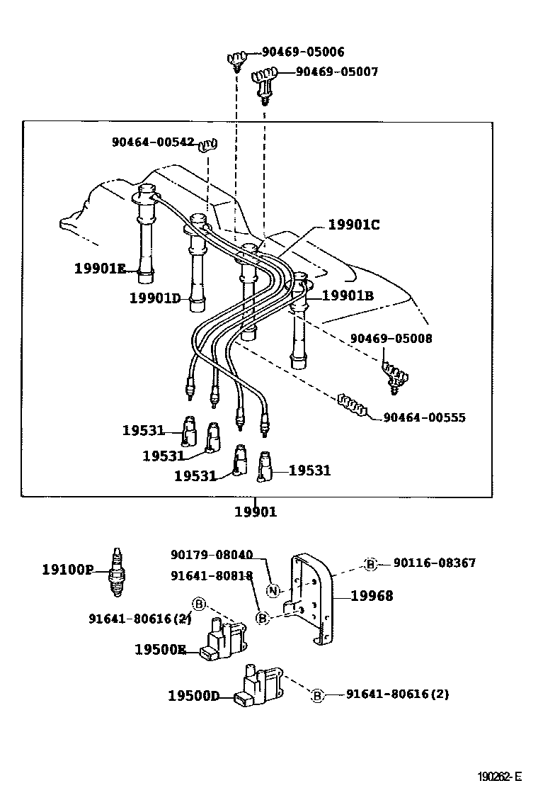 Toyota HILUX 点火线圈和火花塞 EPC diagram — 190262E