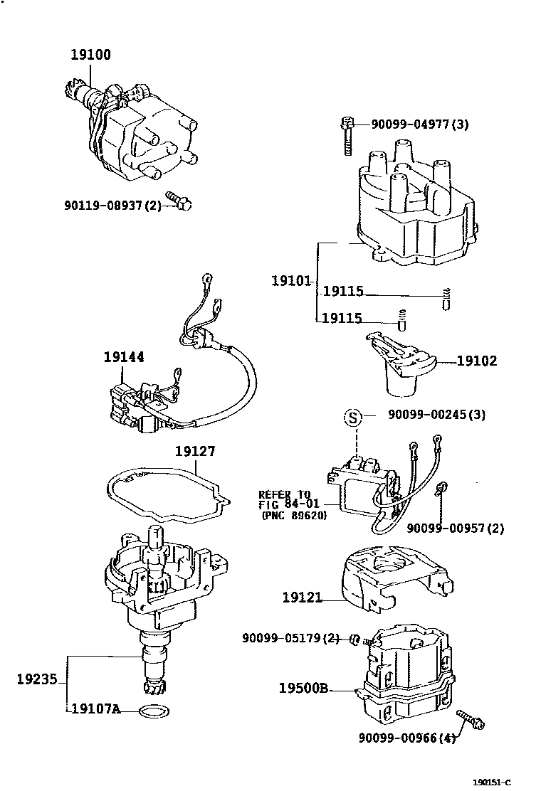 Toyota HILUX 分电器 EPC diagram — 190151C