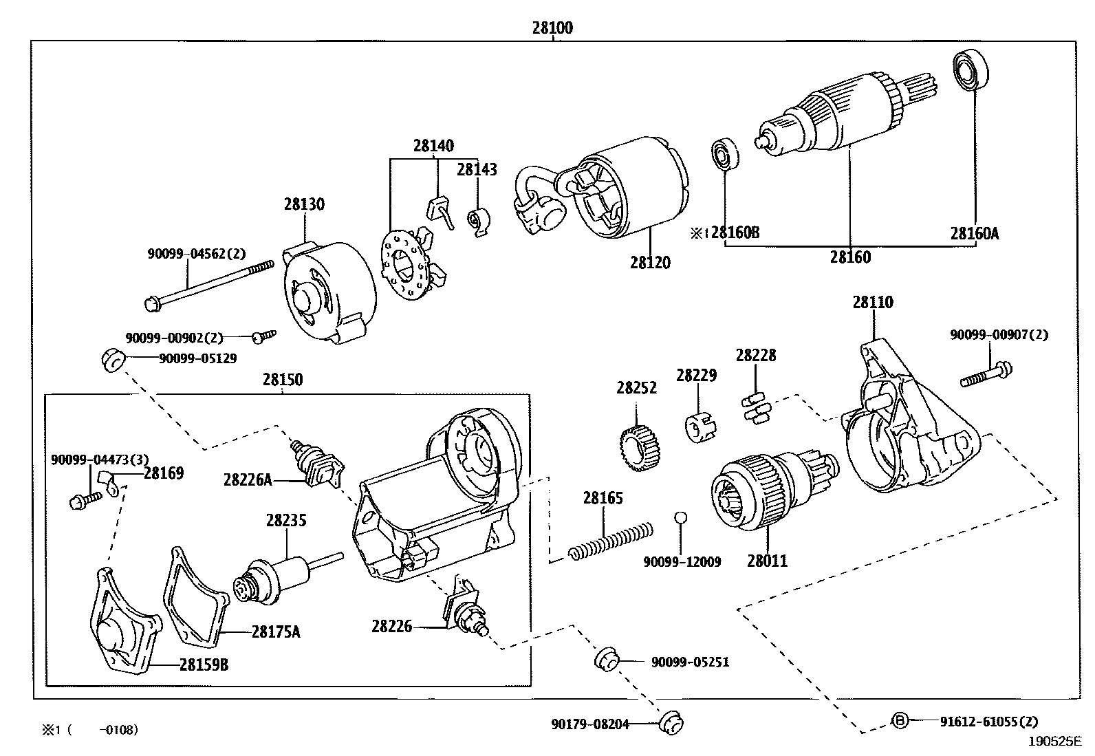 Toyota HILUX 起动机 EPC diagram — 190525E