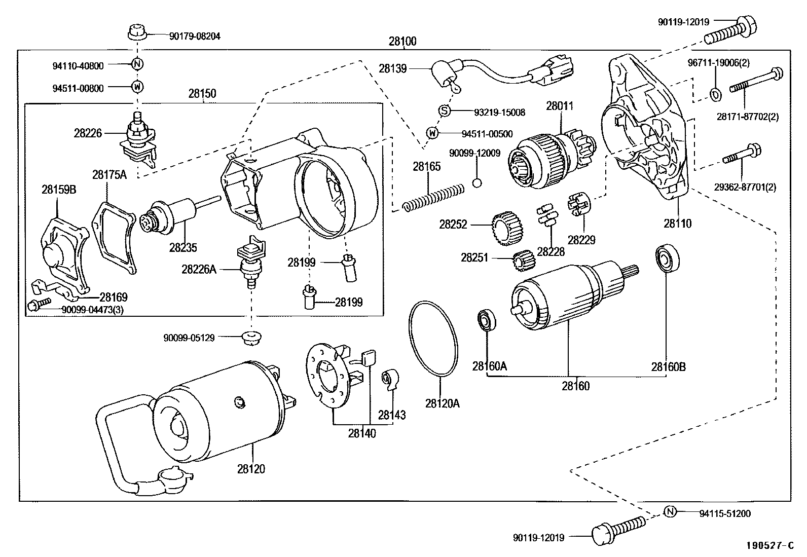 Toyota HILUX 起动机 EPC diagram — 190527C
