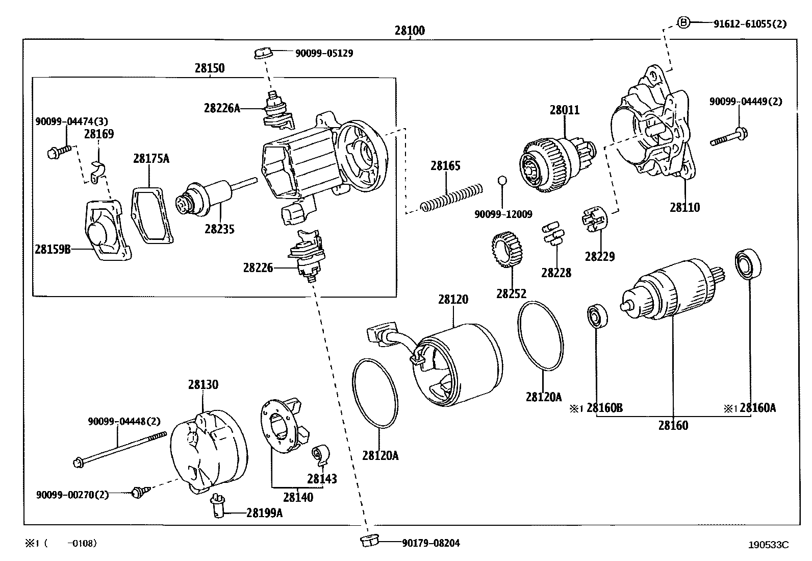 Toyota HILUX 起动机 EPC diagram — 190533C