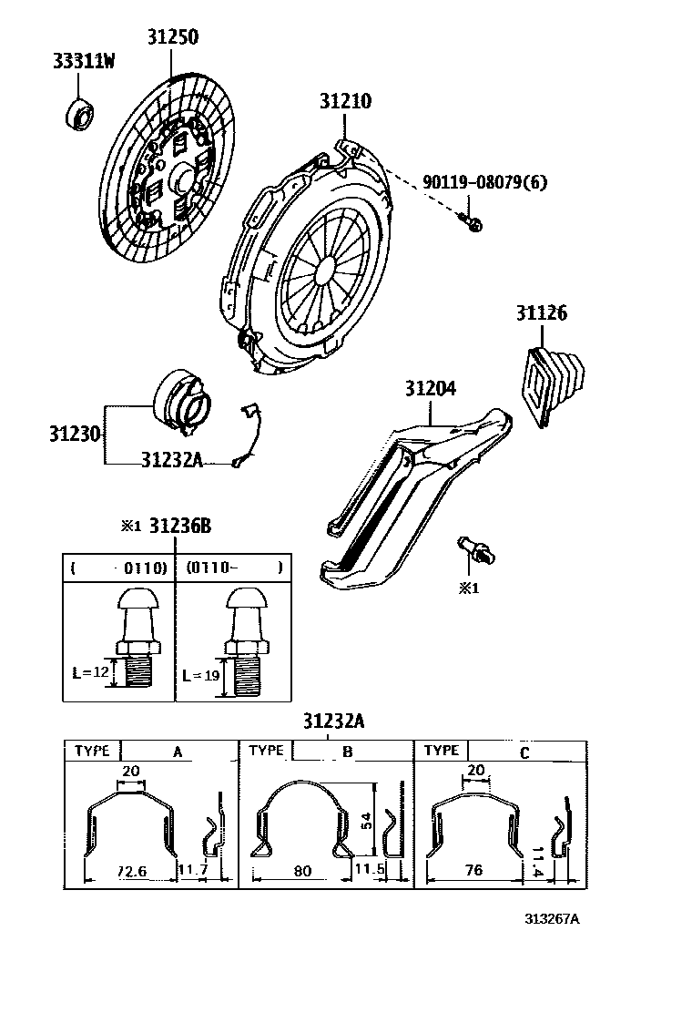 Toyota HILUX 离合器和分离叉 EPC diagram — 313267A