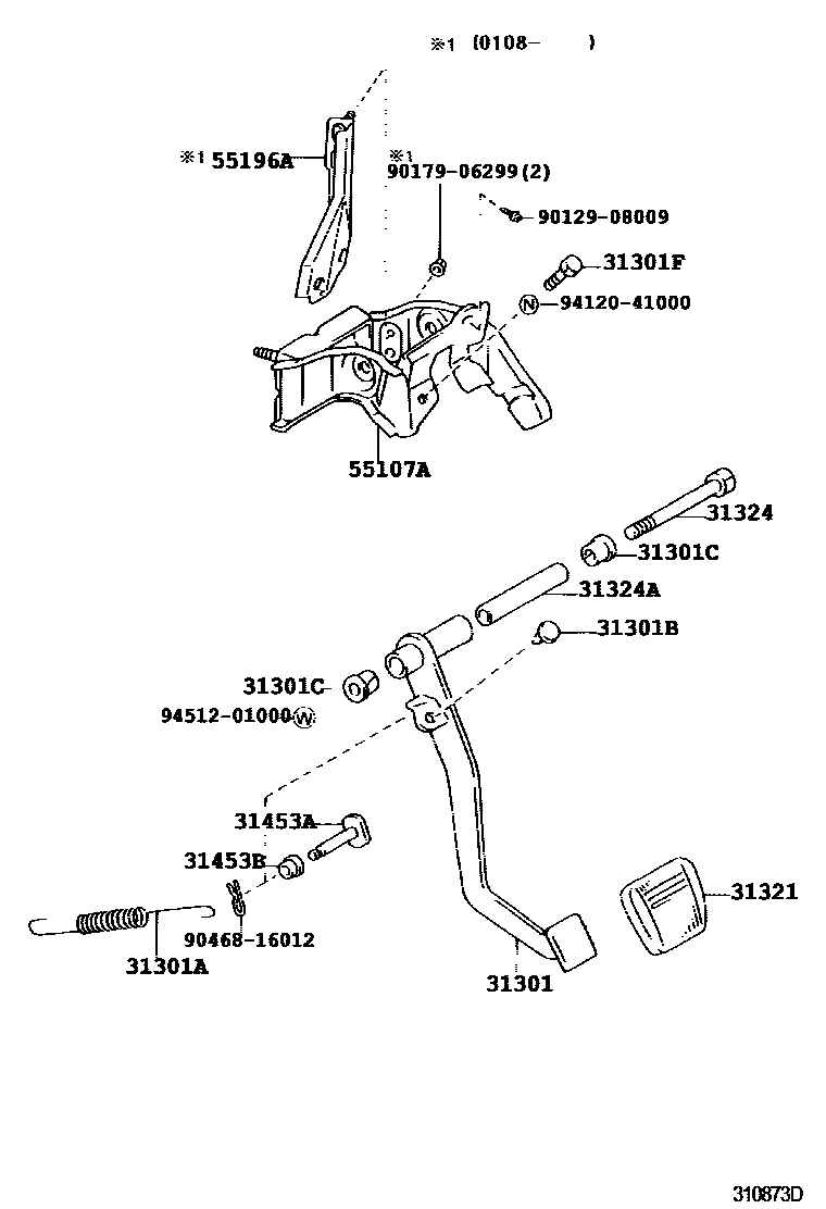 Toyota HILUX 离合器踏板和挠性软管 EPC diagram — 310873D