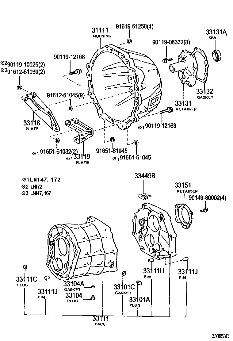 Toyota HILUX 离合器壳和变速器壳(MTM) EPC diagram — 330653C
