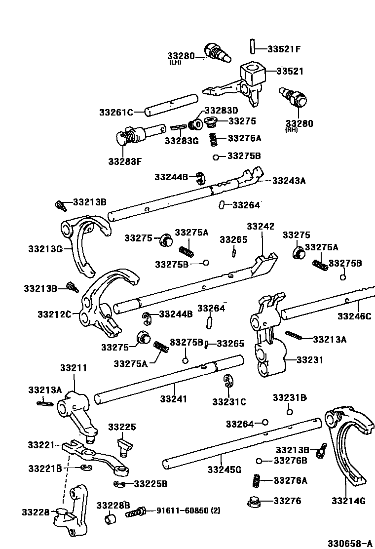 Toyota HILUX 换档拨叉和换档杆轴(MTM) EPC diagram — 330658A