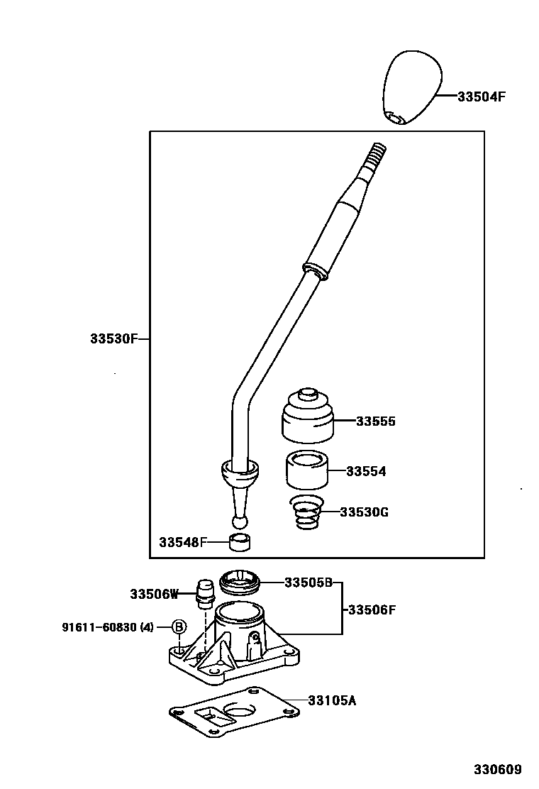 Toyota HILUX Shift Lever & Retainer EPC diagram — 330609