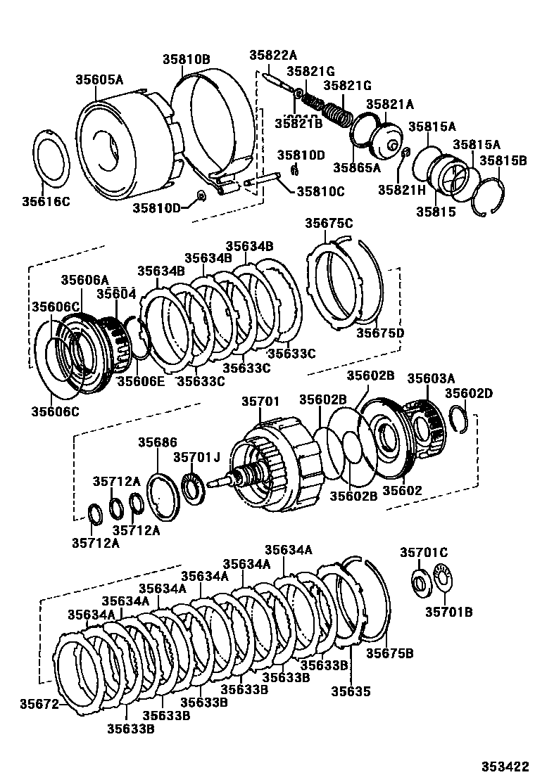 Toyota HILUX 制动带和多片式离合器(ATM) EPC diagram — 353422