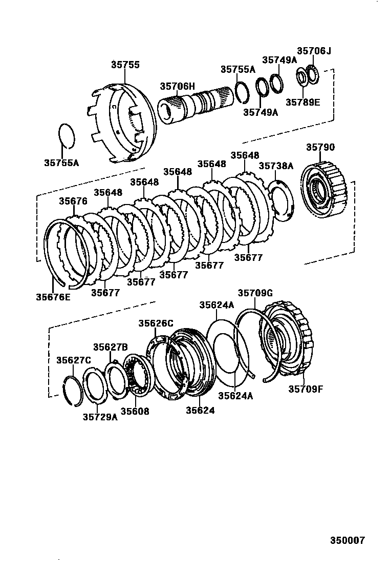 Toyota HILUX 中央支架和行星太阳齿轮(ATM) EPC diagram — 350007