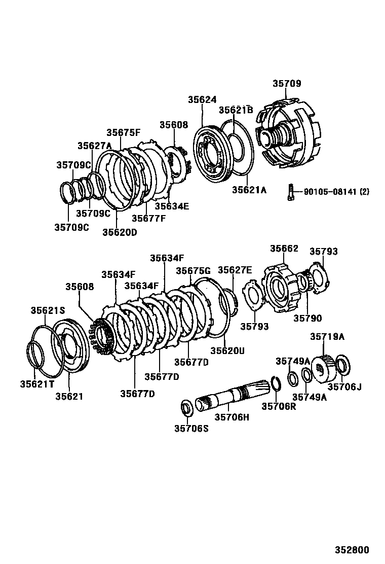 Toyota HILUX 中央支架和行星太阳齿轮(ATM) EPC diagram — 352800
