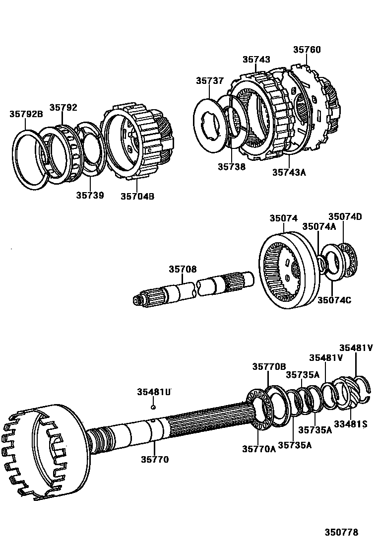 Toyota HILUX 行星齿轮、倒档活塞和中间轴齿轮(ATM) EPC diagram — 350778