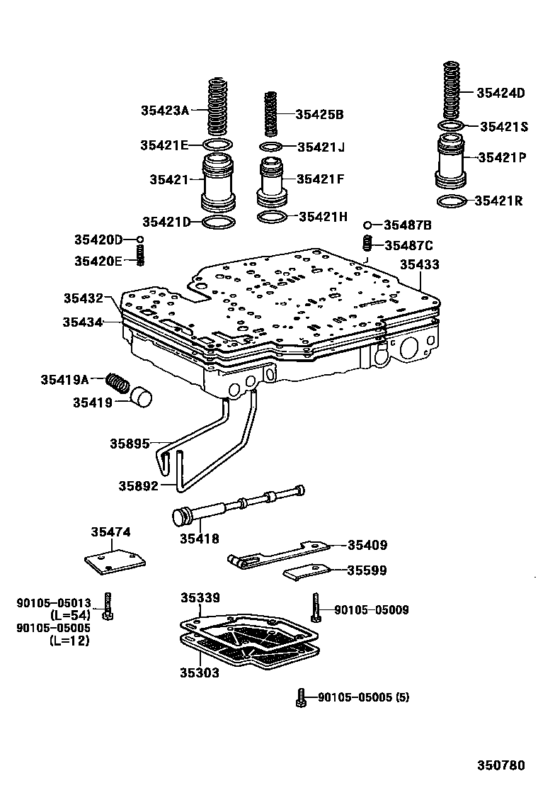 Toyota HILUX 阀体和滤油网(ATM) EPC diagram — 350780