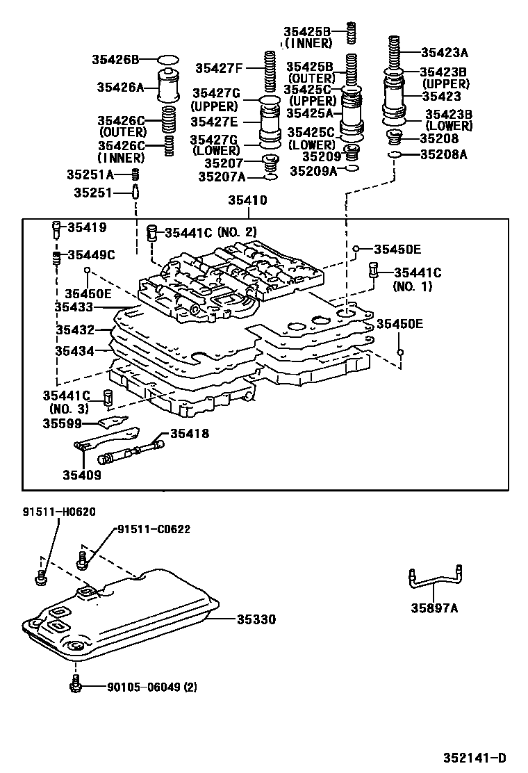 Toyota HILUX 阀体和滤油网(ATM) EPC diagram — 352141D