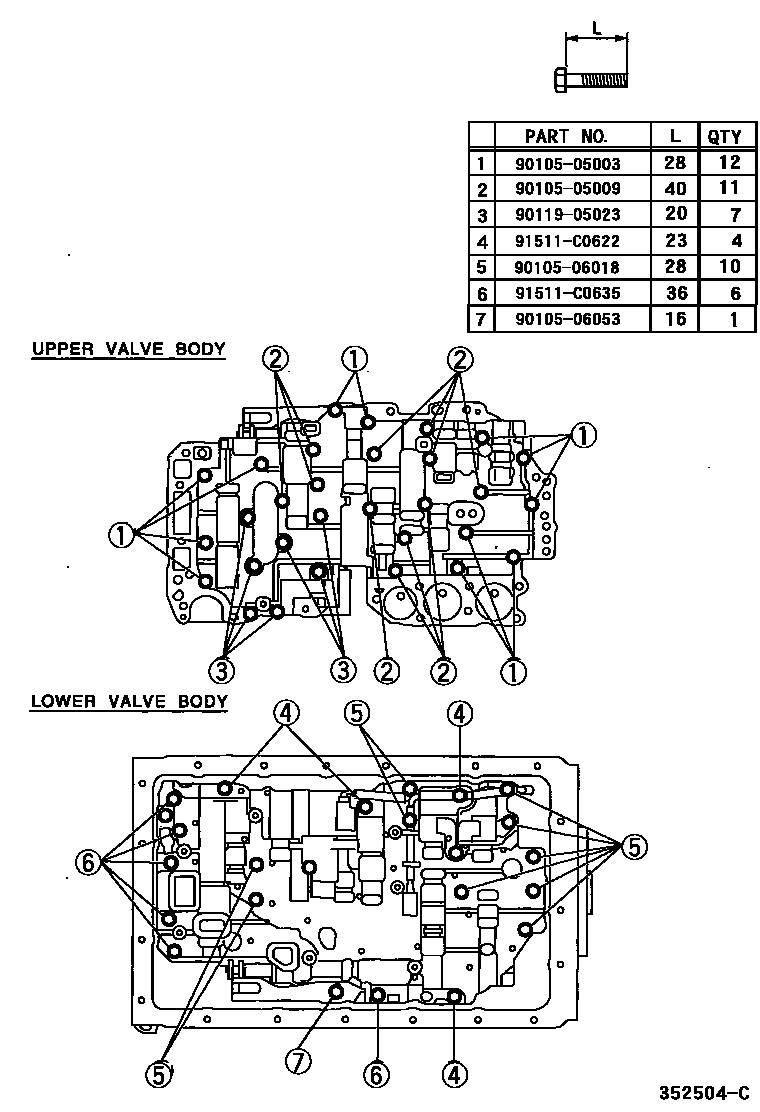 Toyota HILUX 阀体和滤油网(ATM) EPC diagram — 352504C