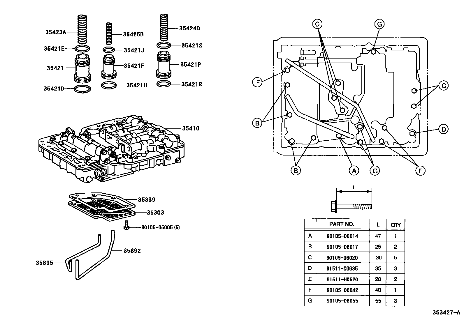 Toyota HILUX 阀体和滤油网(ATM) EPC diagram — 353427A