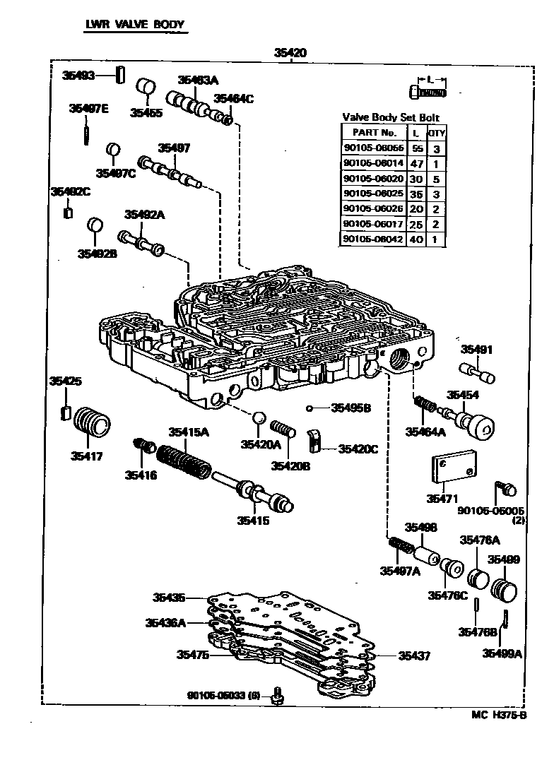 Toyota HILUX 阀体和滤油网(ATM) EPC diagram — MCH375B
