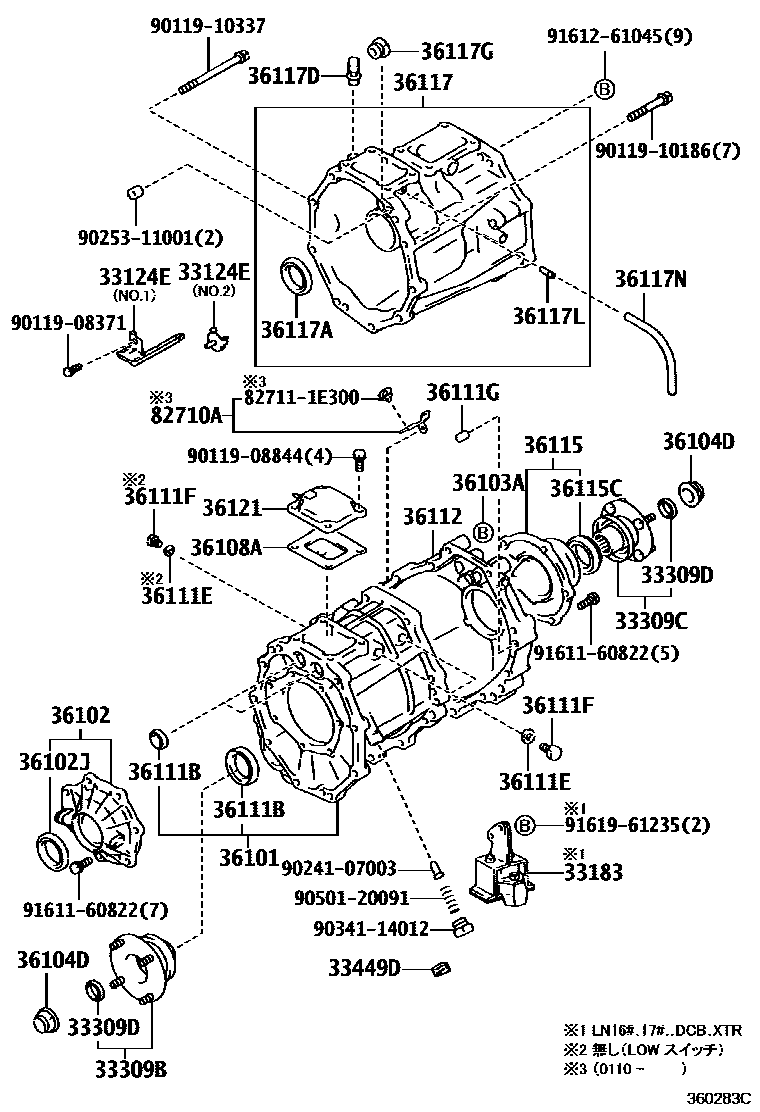 Toyota HILUX Transfer Case & Extension Housing EPC diagram — 360283C