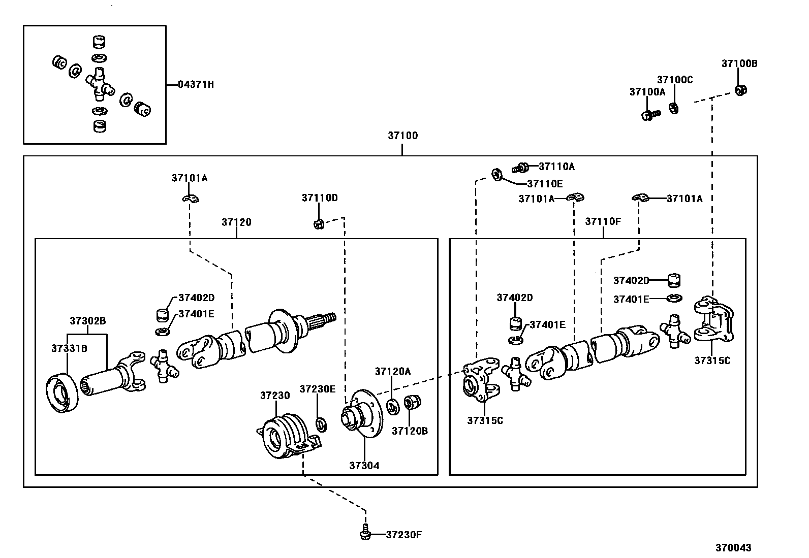 Toyota HILUX Propeller Shaft & Universal Joint EPC diagram — 370043