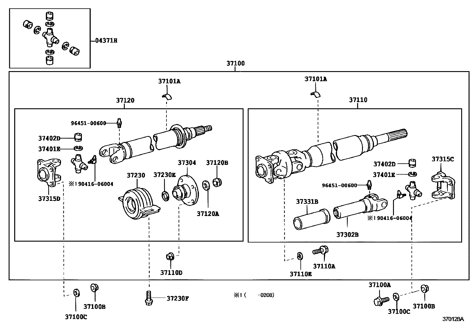 Toyota HILUX Propeller Shaft & Universal Joint EPC diagram — 370128A
