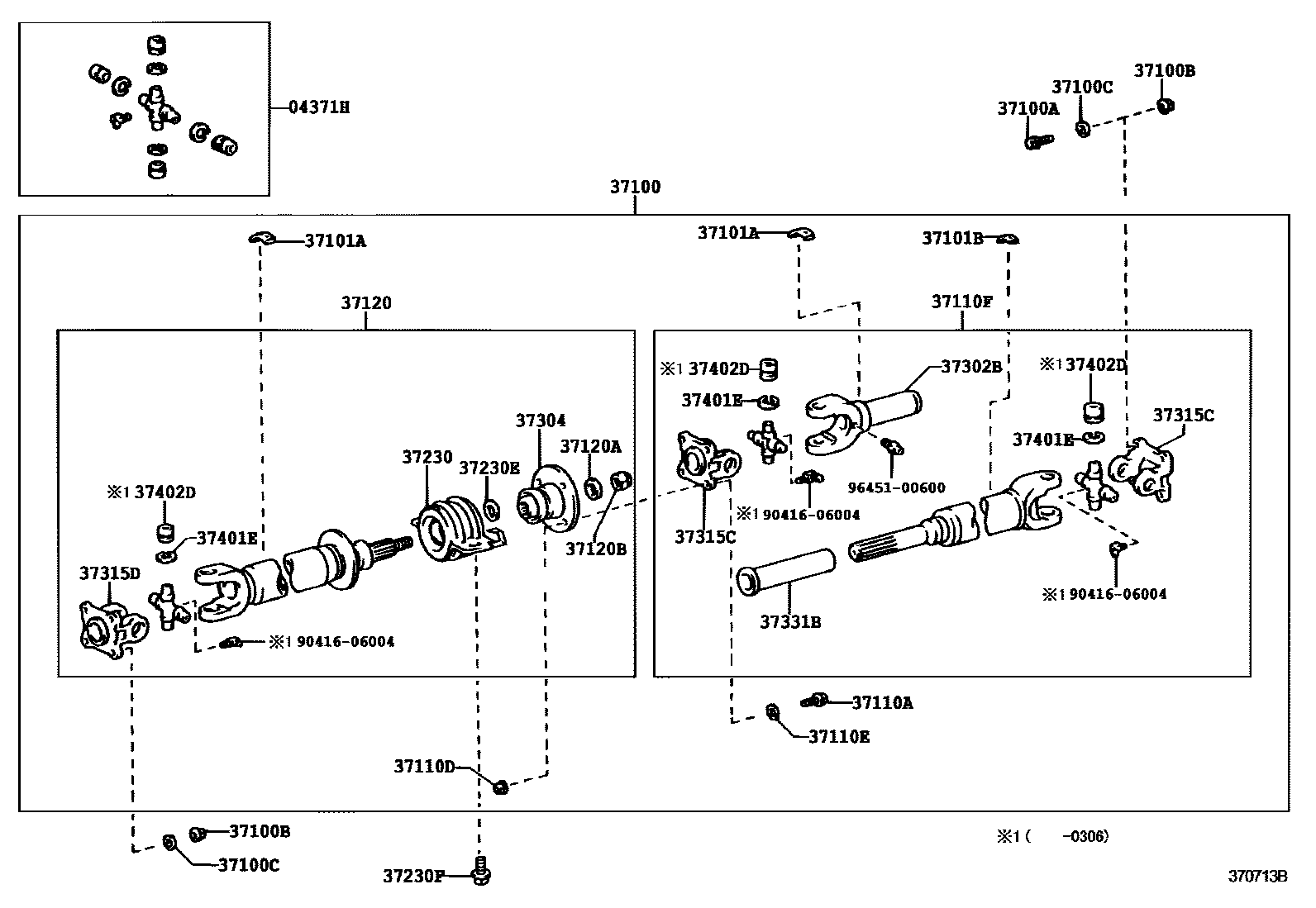 Toyota HILUX Propeller Shaft & Universal Joint EPC diagram — 370713B