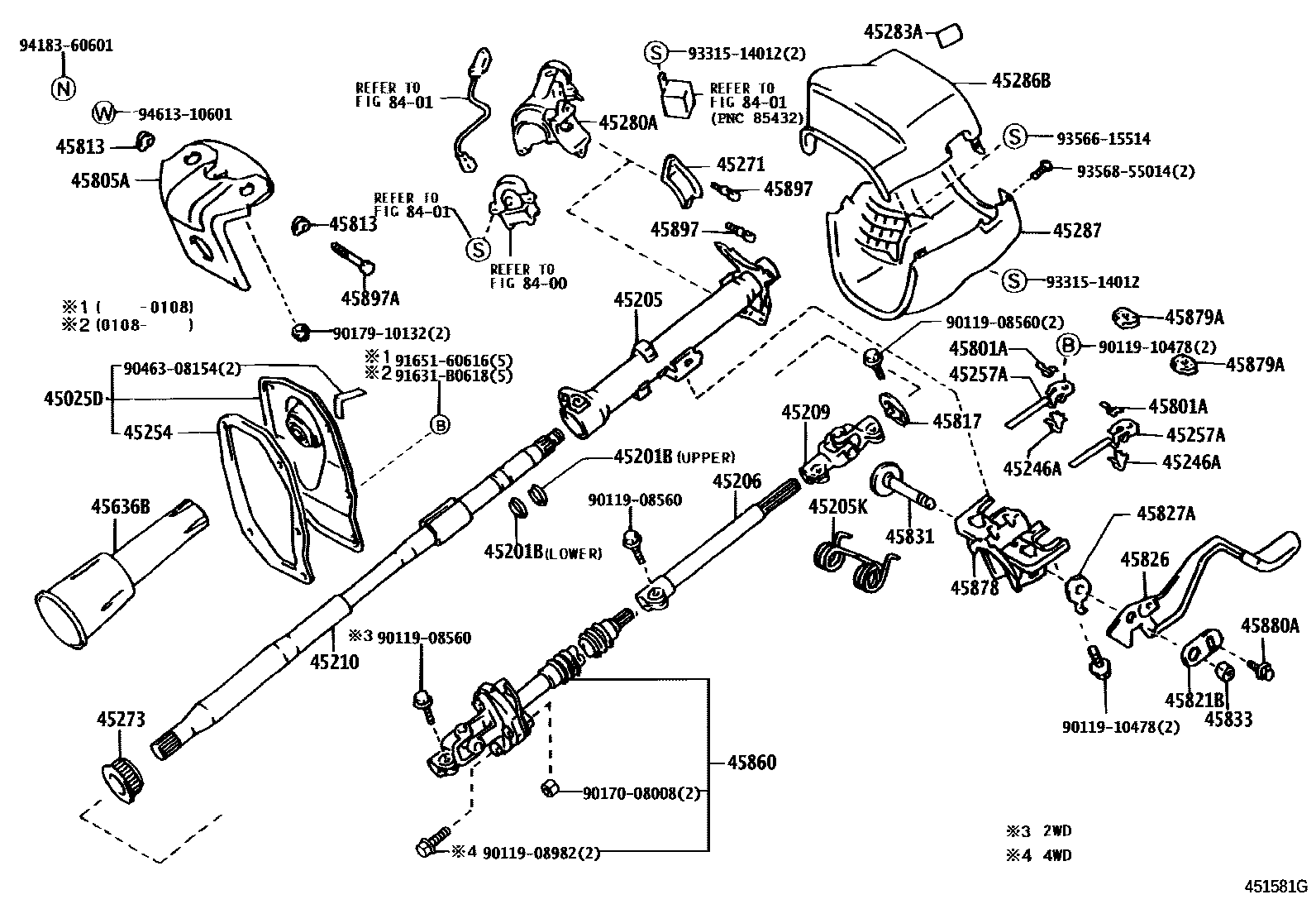 Toyota HILUX Steering Column & Shaft EPC diagram — 451581G