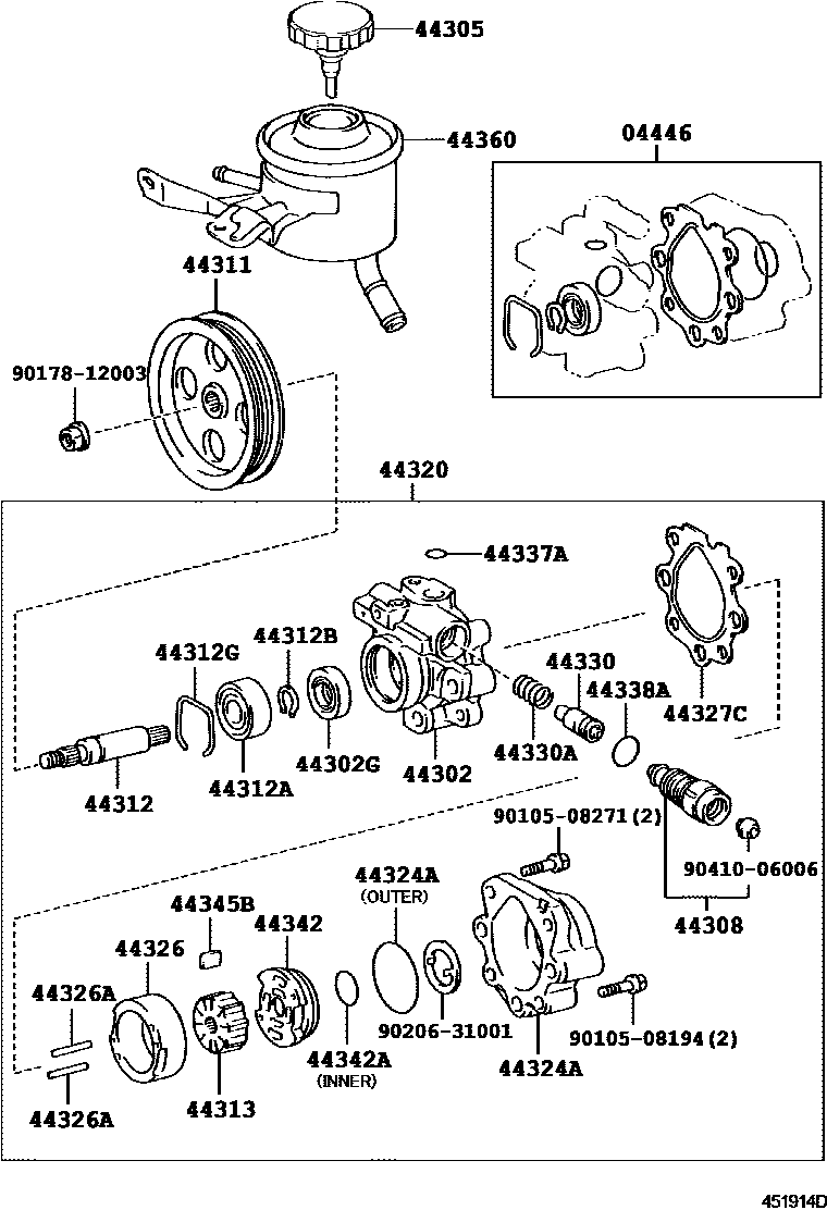 Toyota HILUX 叶片泵和储油罐(动力转向) EPC diagram — 451914D