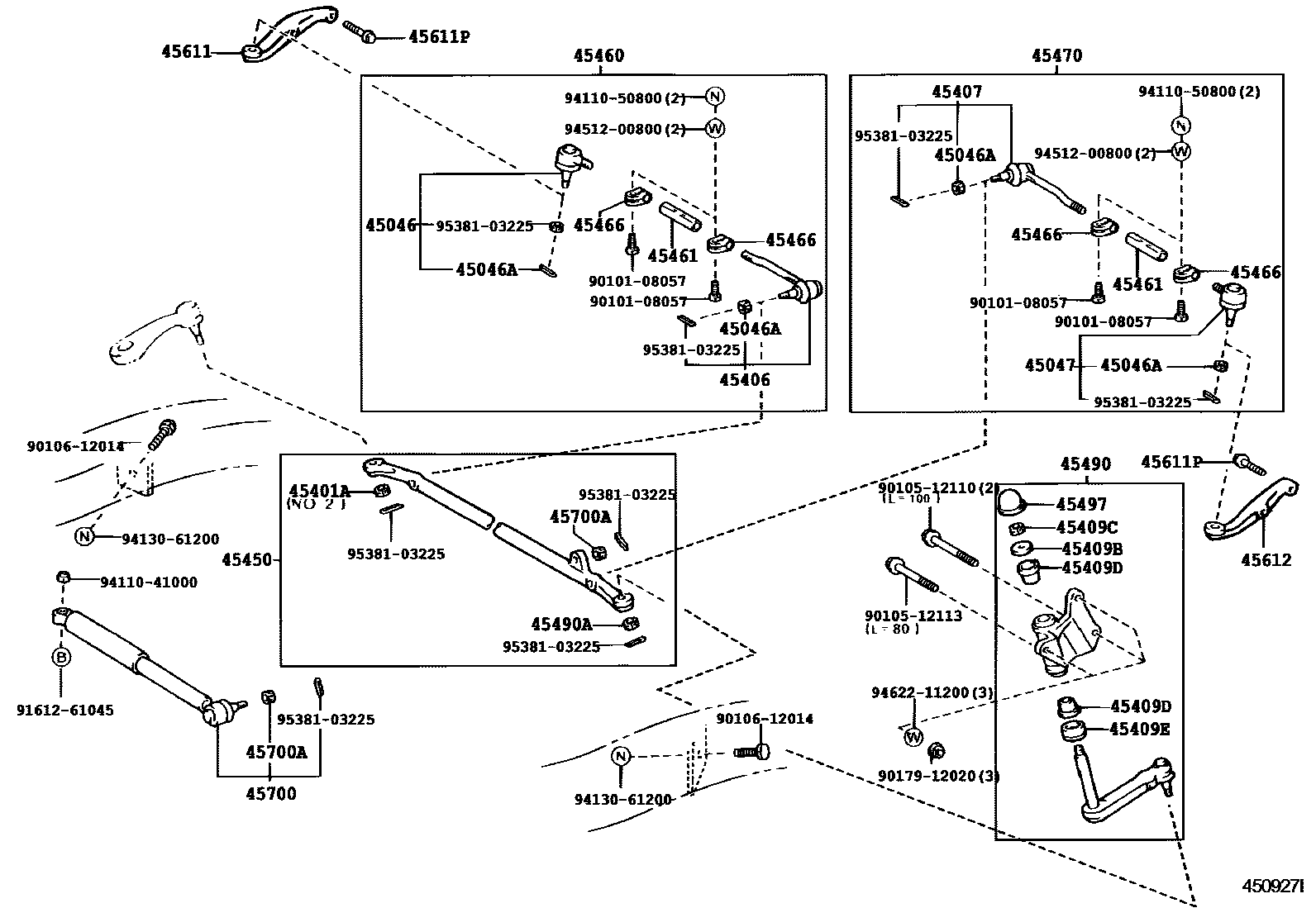 Toyota HILUX 前转向齿轮和连杆 EPC diagram — 450927I