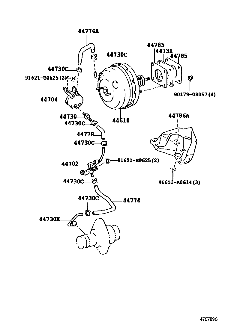 Toyota HILUX 制动助力器和真空管 EPC diagram — 470789C