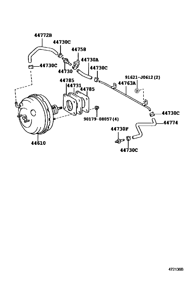 Toyota HILUX 制动助力器和真空管 EPC diagram — 472136B