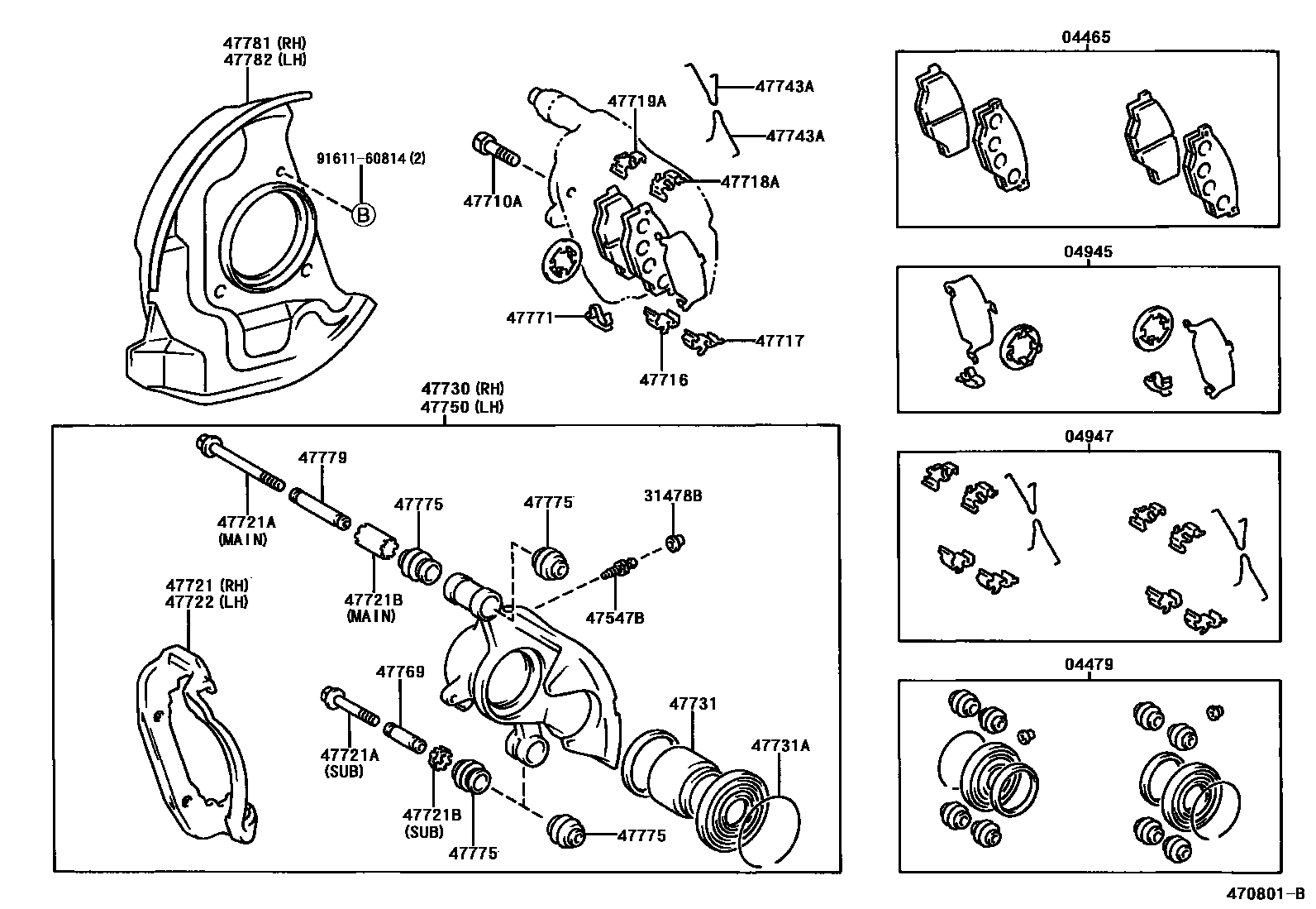 Toyota HILUX 前盘式制动器卡钳和防尘罩 EPC diagram — 470801B