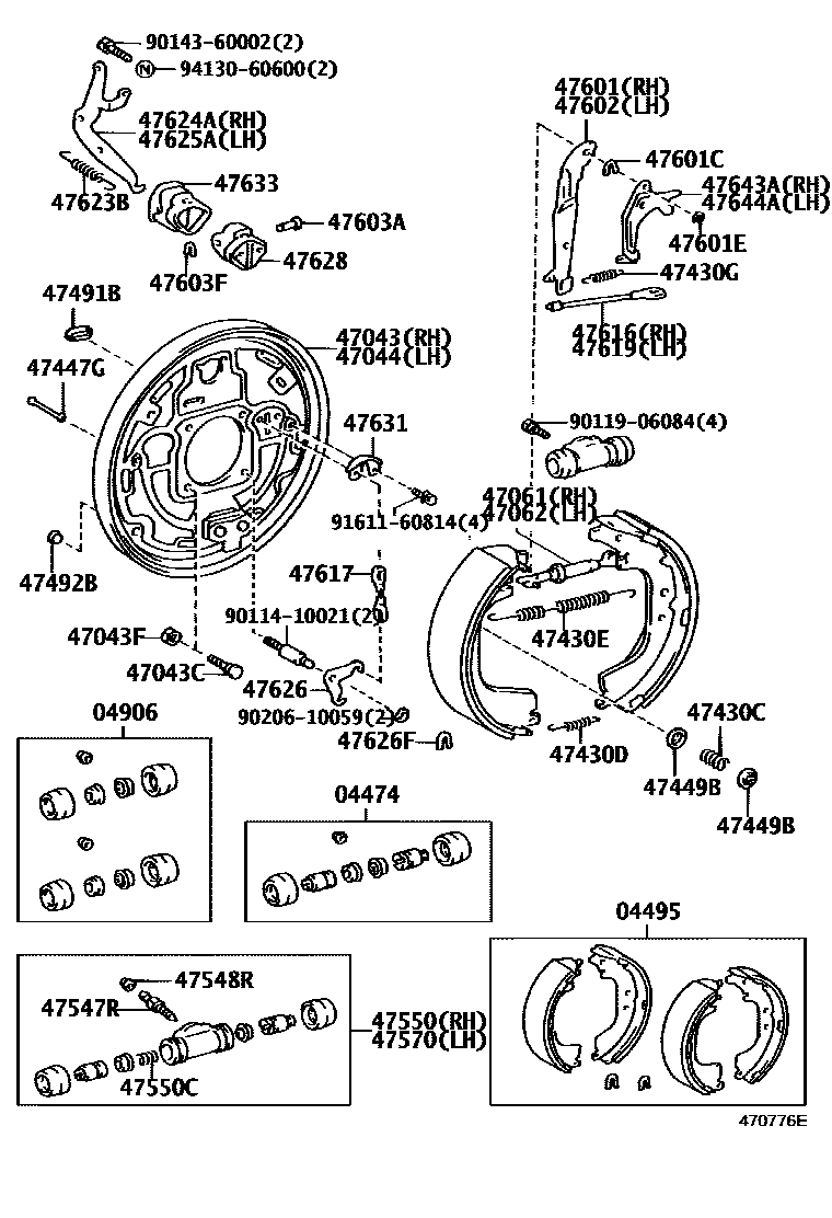 Toyota HILUX 后鼓式制动器分泵和底板 EPC diagram — 470776E
