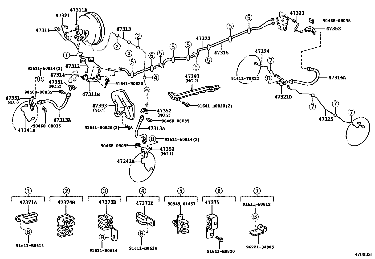 Toyota HILUX 制动配管和卡箍 EPC diagram — 470832F