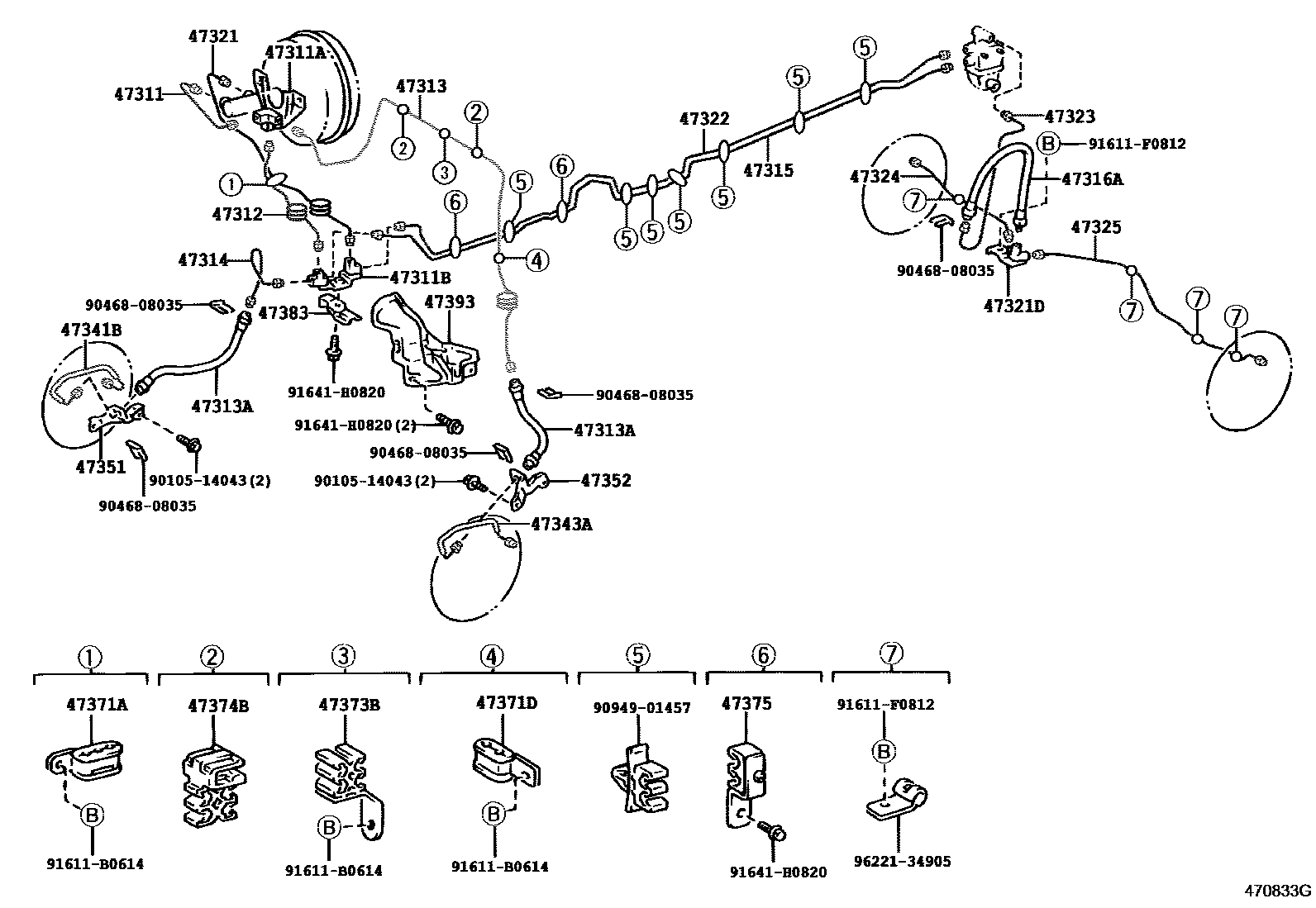 Toyota HILUX 制动配管和卡箍 EPC diagram — 470833G