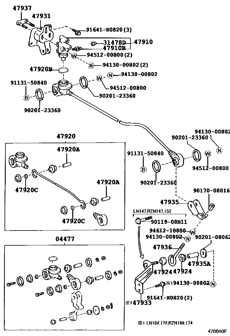 Toyota HILUX 制动配管和卡箍 EPC diagram — 470840F
