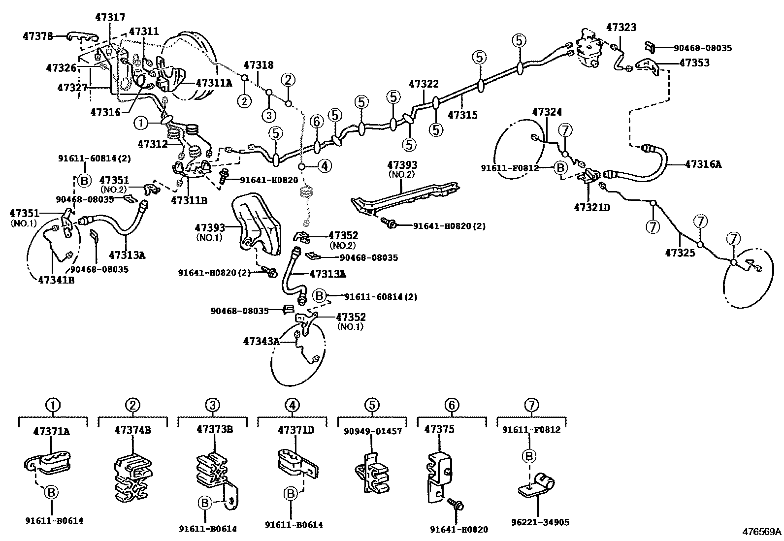 Toyota HILUX 制动配管和卡箍 EPC diagram — 476569A