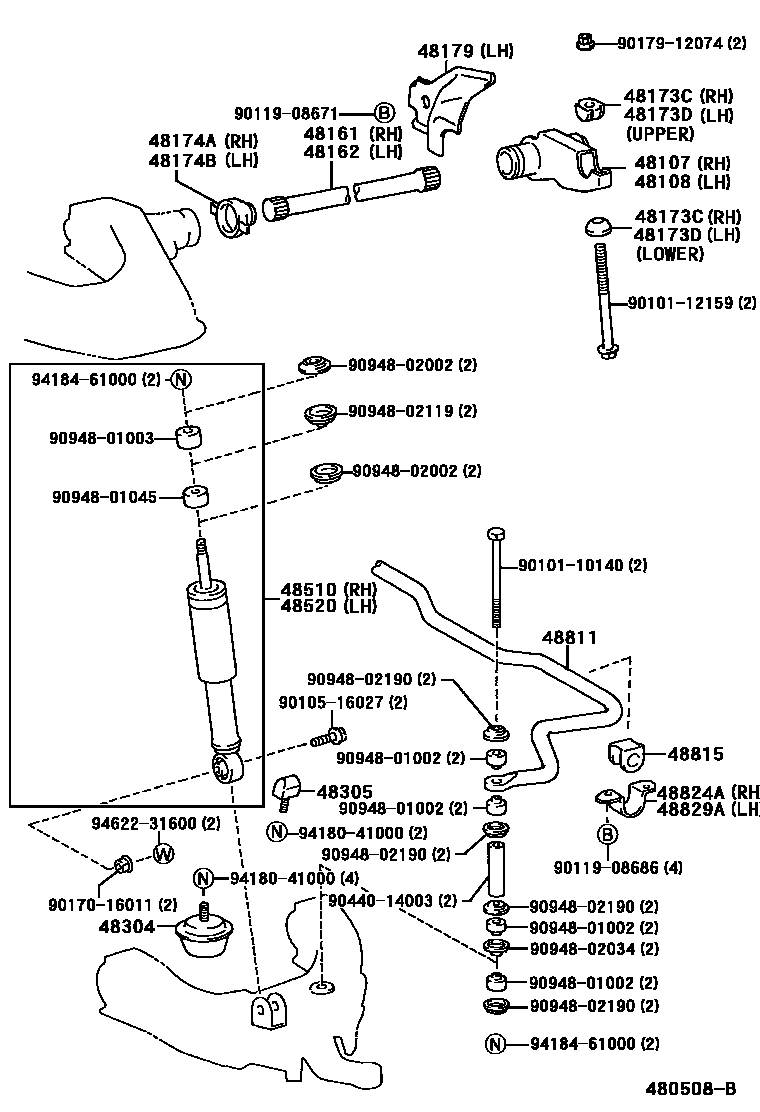 Toyota HILUX Front Spring & Shock Absorber EPC diagram — 480508B