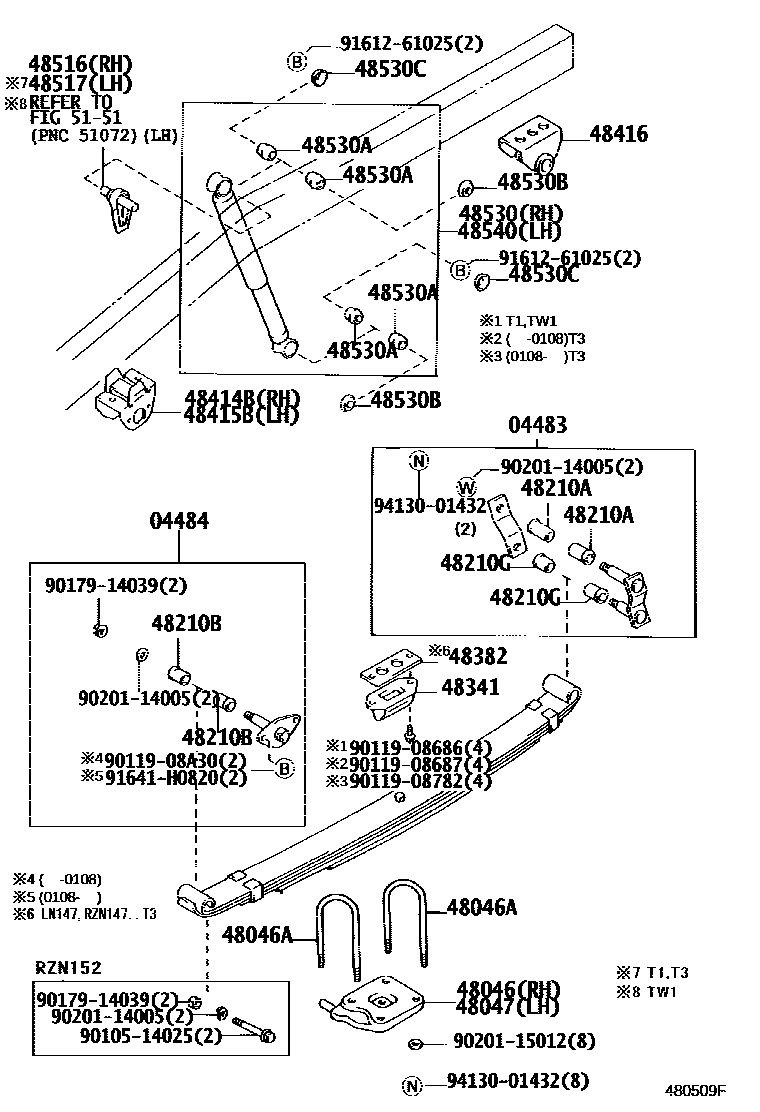 Toyota HILUX Rear Spring & Shock Absorber EPC diagram — 480509F