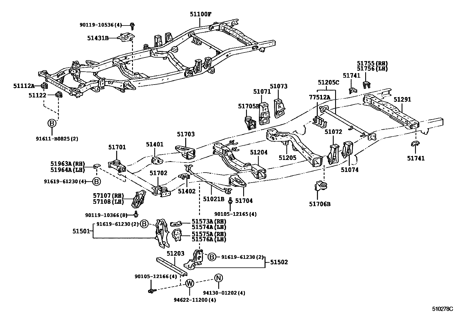 Toyota HILUX 车架 EPC diagram — 510278C