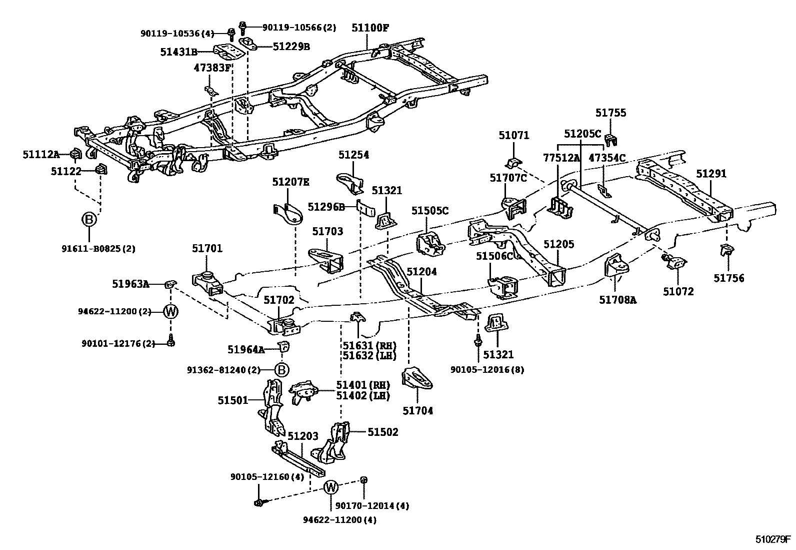 Toyota HILUX 车架 EPC diagram — 510279F