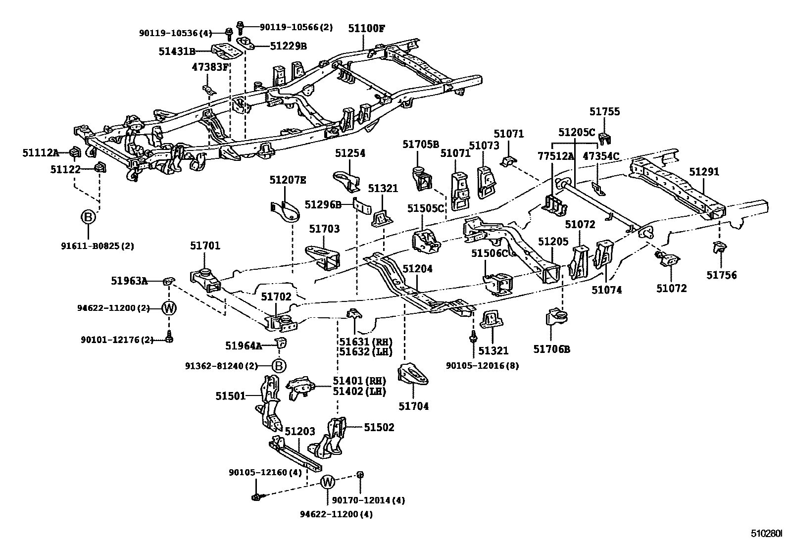 Toyota HILUX 车架 EPC diagram — 510280I