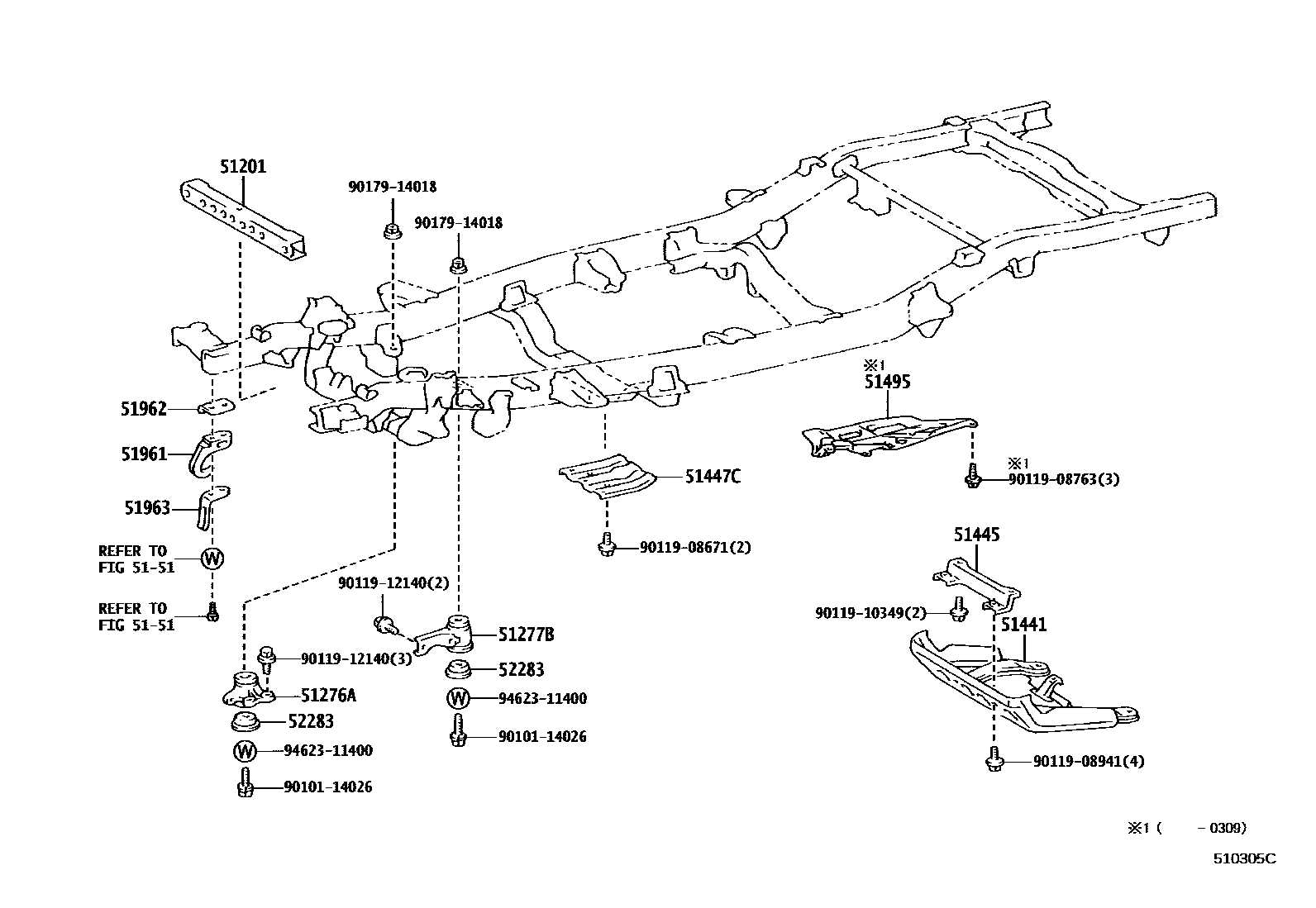 Toyota HILUX 悬架横梁和发动机底罩 EPC diagram — 510305C