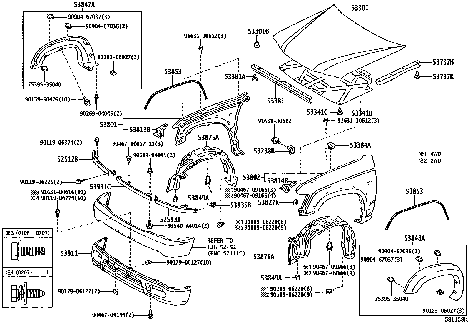Toyota HILUX 发动机盖和前翼子板 EPC diagram — 531153K